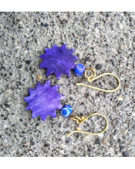Alphabey's Family Of Blue Bone Carving Gold Plated Brass Drop Earrings For Women Alphabey's Family Of Blue Bone Carving Gold Plated Brass Drop Earrings For Women